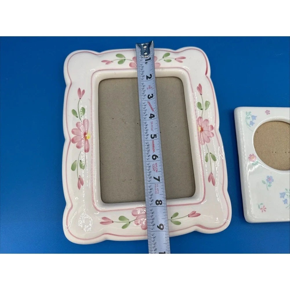 Vtg 2 Ceramic Picture Frames Pink Floral Tabletop Cottagecore Country Farm House